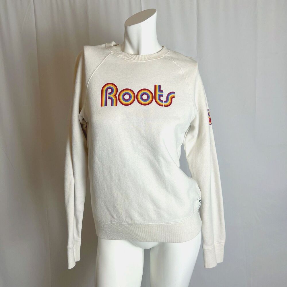 Roots Canada Rainbow Retro Text Crewneck Sweatshirt Top Size XS